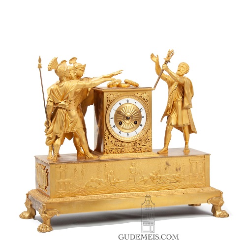 An attractive French Empire ormolu sculptural mantel clock, Oath of the Horatii, circa 1800.